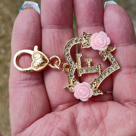 Handbags - F Golden heart with roses rhinestone bag charm